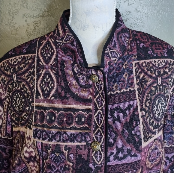 Bonworth Jewel Tone Purple Abstract Tapestry Jacket Vintage Boho Sz L - Picture 2 of 9